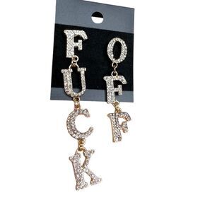 2/20 funny f off Gold funk punk Profanity adult Earrings Crystals novelty gift